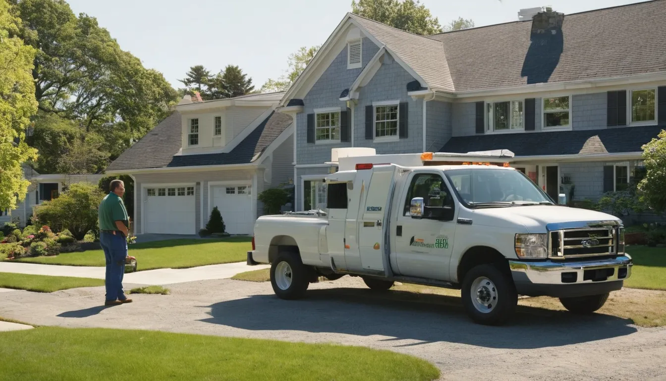 A friendly provider talking with a homeowner beside a well-kept yard in Medford