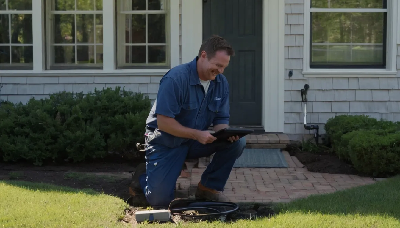 A friendly local sewer line provider showing a homeowner camera inspection footage in a yard in the Medford area